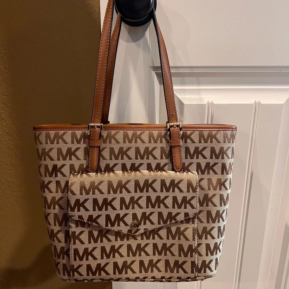 Michael Kors Tan and Brown Logo Tote - Picture 2 of 16